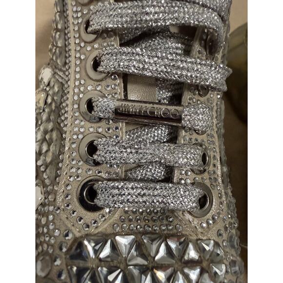 Jimmy Choo Shoes Womens Size 9 Silver Crystal Embellished Chunky Sneakers Italy - Picture 5 of 16